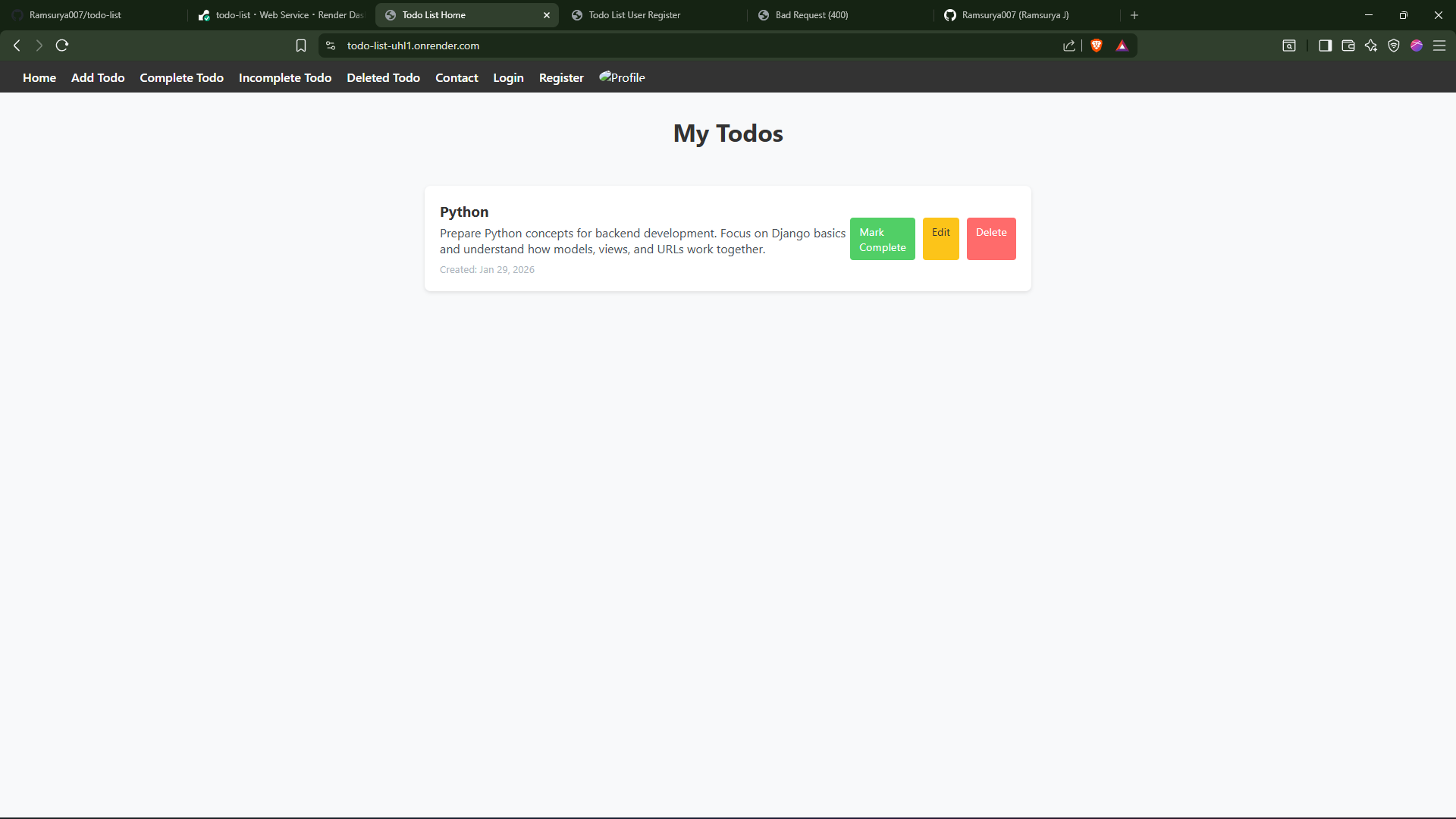 Django Todo List Project